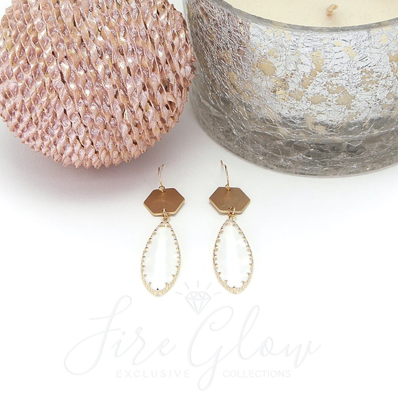 Clear Teardrop Gem Brushed Gold Tone Hex Earrings - Picture 8 of 10